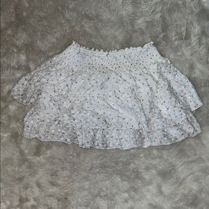 Altar'd State White Floral Smocked Ruffle Mini Skirt with Pink Accents